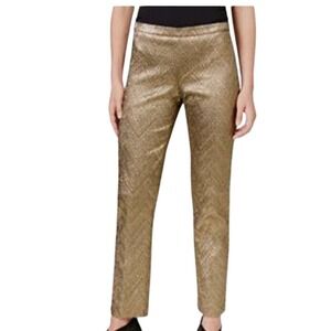 Trina Turk Gold Herringbone Metallic Pants – Size 8, High-Waisted